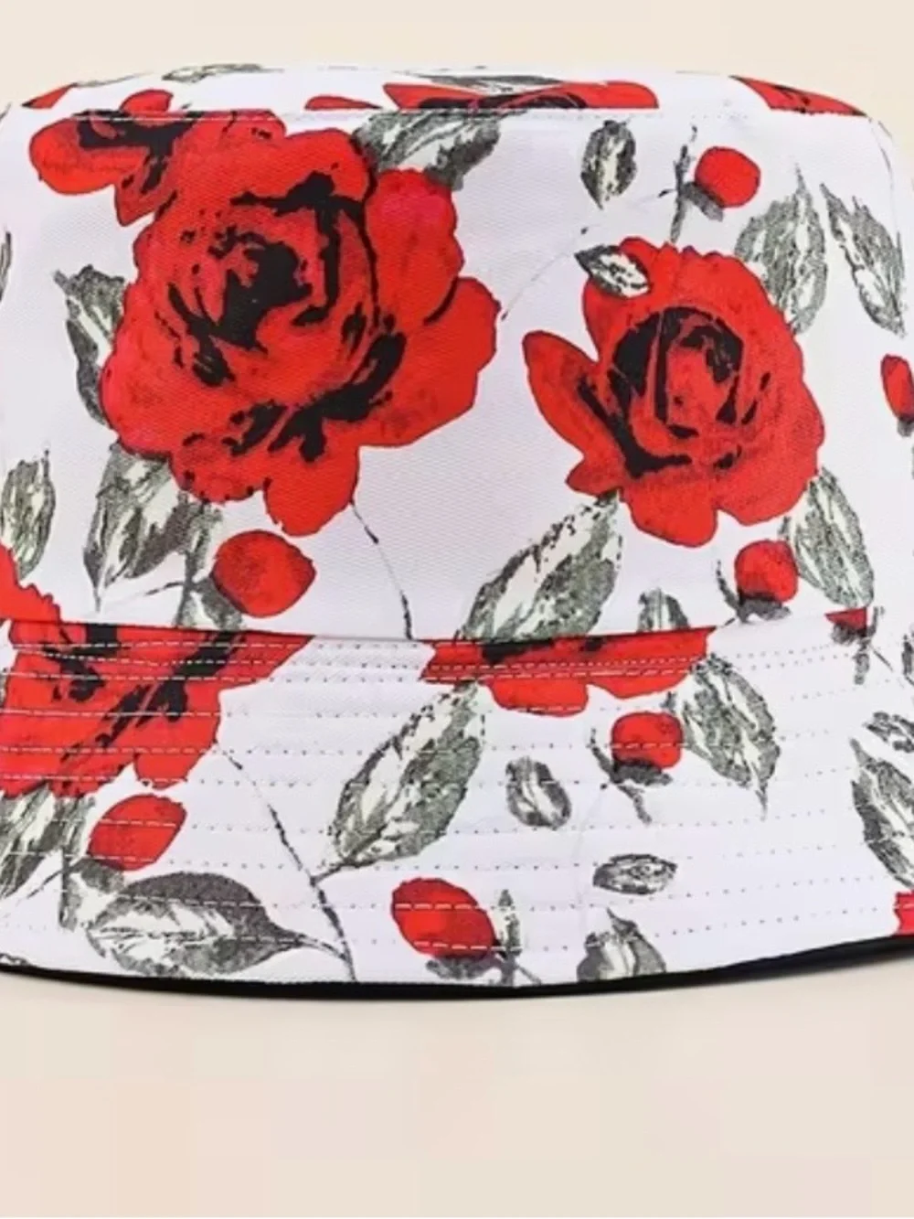 NWT Floral Bucket Hat - Red & Green Print, Summer Hats, OS